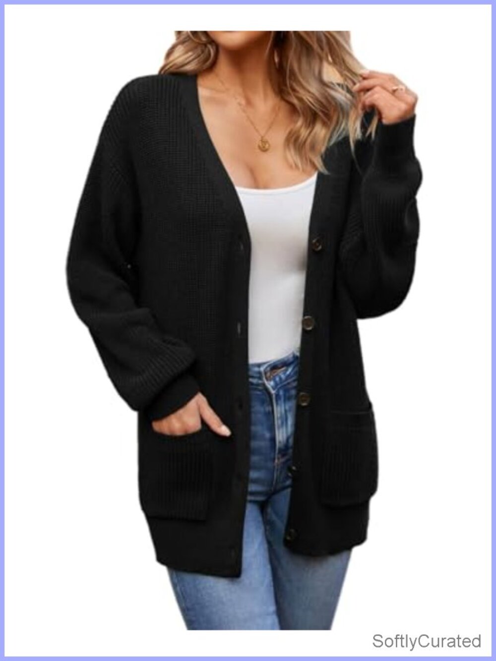 100% Cotton Cardigan Sweater with Pockets Oversized Button V-Neck